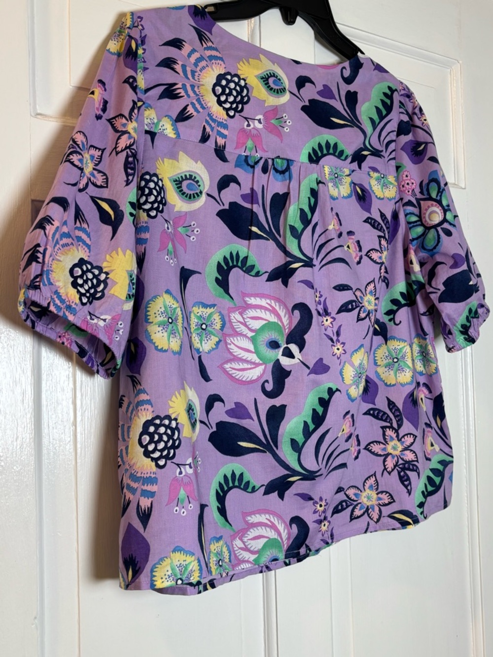 Talbots Lavender Floral Lace-Up Cotton Short Sleeve w/Front Ties Top Women’s M - Picture 3 of 7